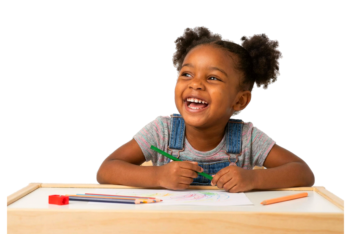 Smiling child playing with art supplies