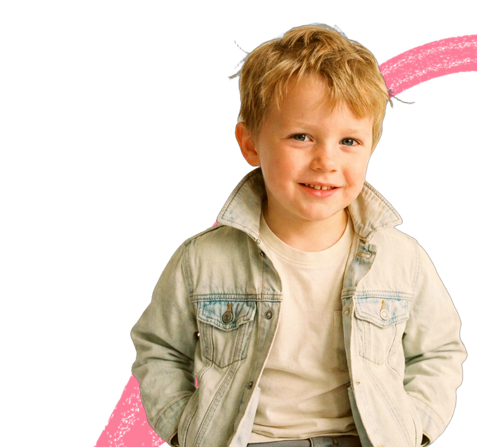 A smiling child showing off their muscles, ready to start their ANNA journey